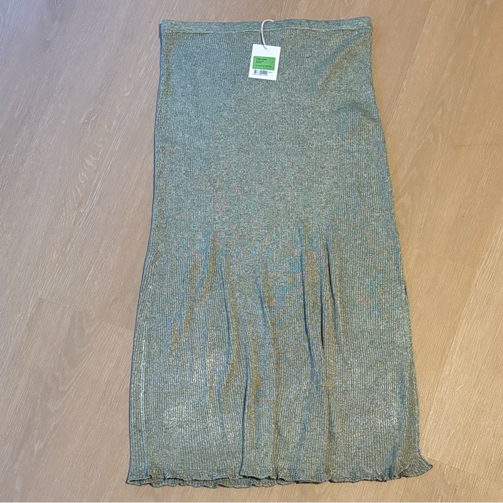 NWT Majestic Filatures Viscose Metallic Rib Green Skirt size 3/Medium